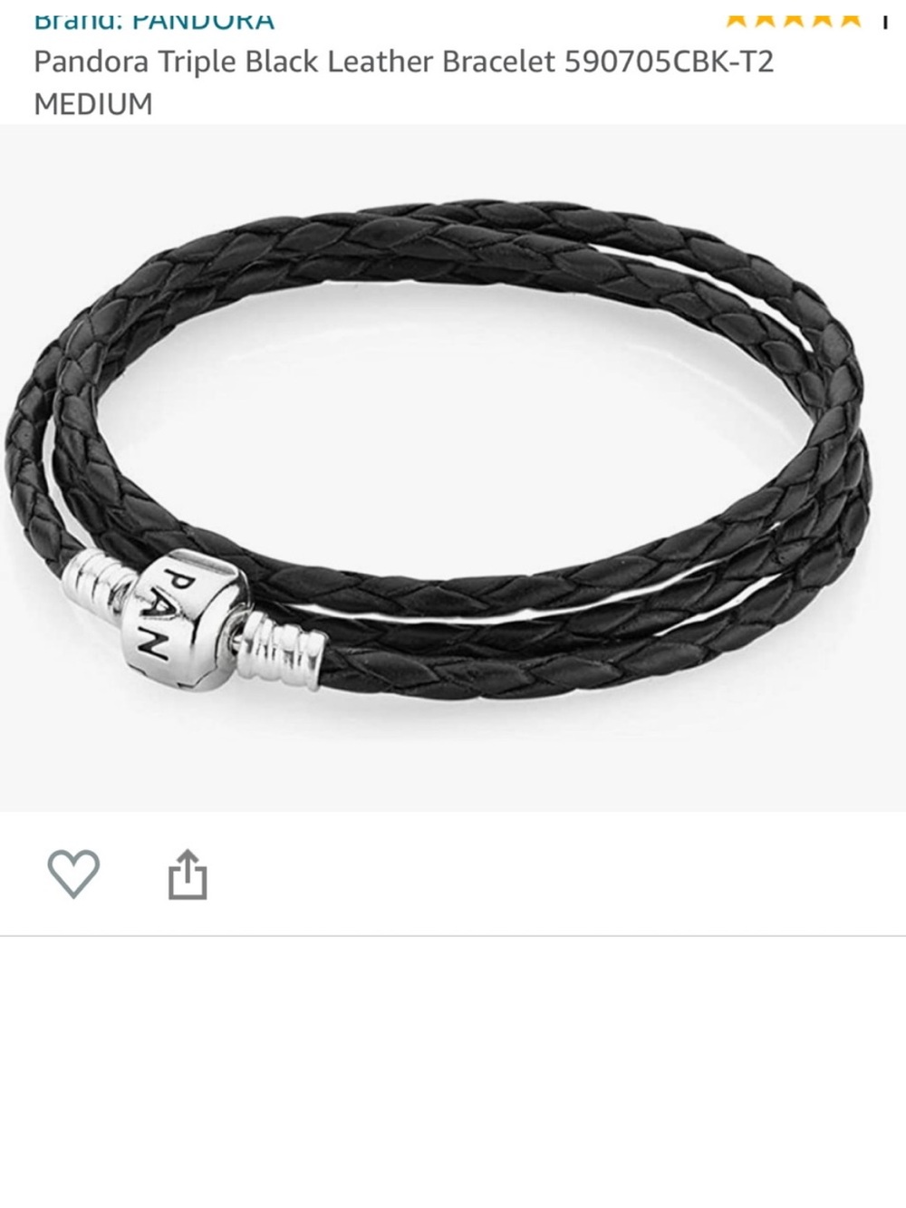 Pandora Triple Wrap Leather Bracelet 21”